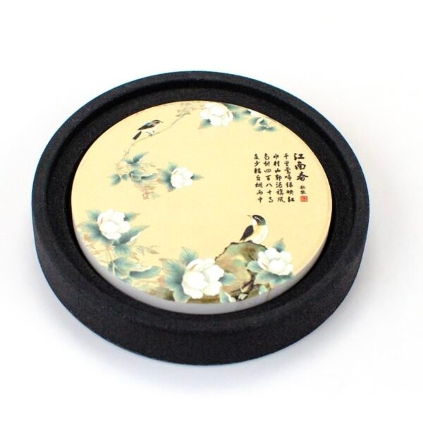 Peony and Songbird Ceramic Teacup Coaster