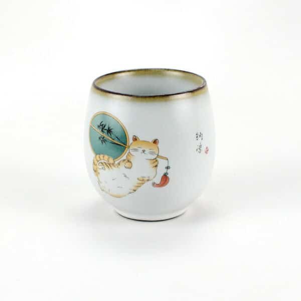 Ru Kiln Cat and Fan Teacup