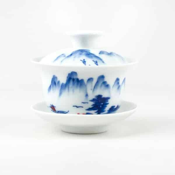 Jingdezhen Hand-Painted Blue Mountain Porcelain Gaiwan