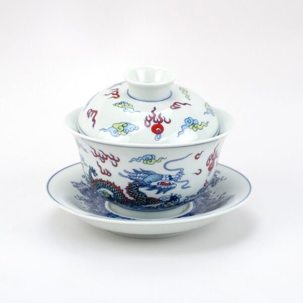 Balanced Lid Double Dragon Porcelain Gaiwan