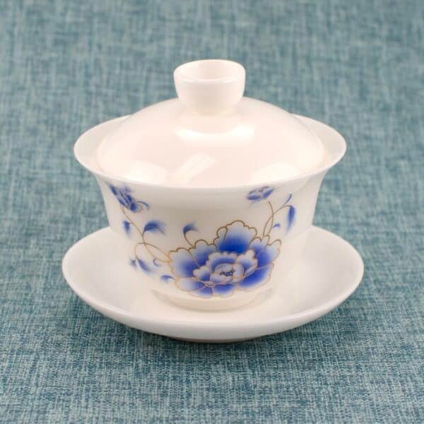 Blue Peony Ice Jade Porcelain Gaiwan