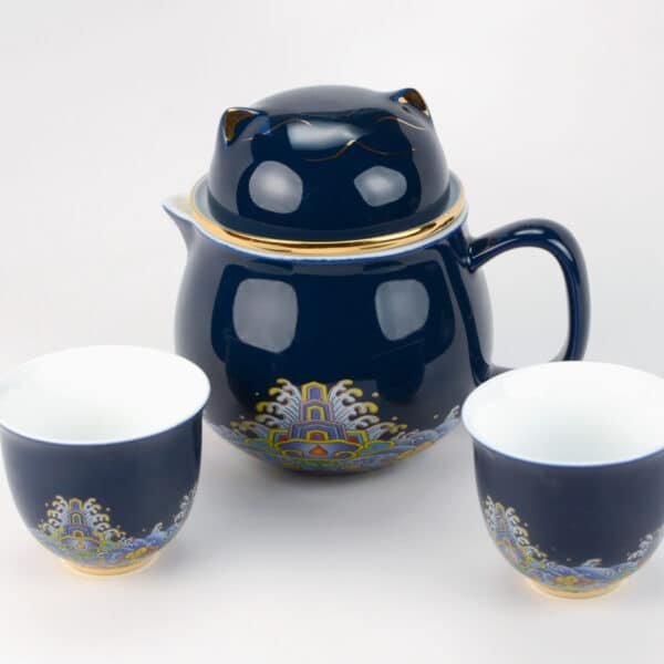 Blue Cat Porcelain Travel Tea Set